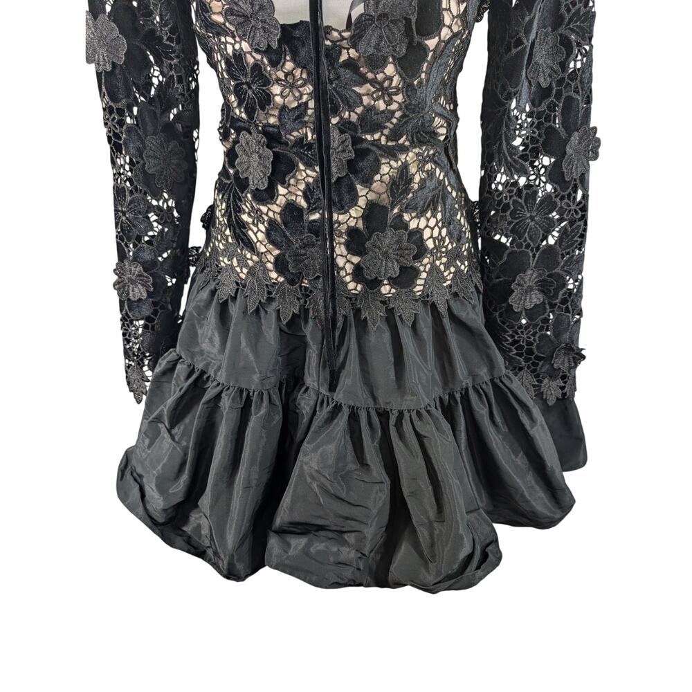 NWT@$269! ANTONIO MELANI/EMILY HERTZ! BLACK FLORAL LACE, RAW SATIN DRESS! SZ 6 - Picture 9 of 16